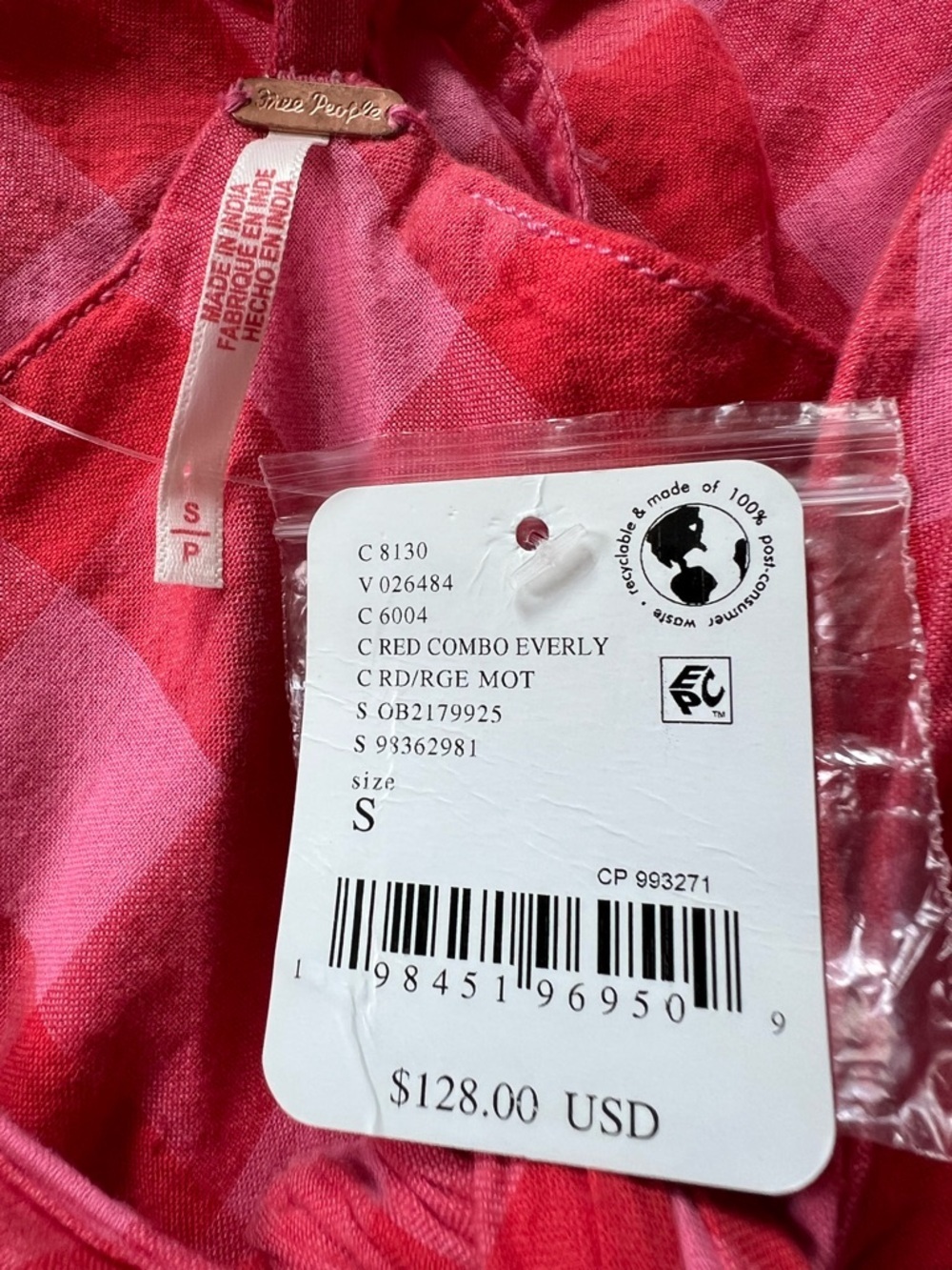 Free People Via Midi Dress In a Bohemian Red Gingham Print Size Small NWT - Picture 7 of 13